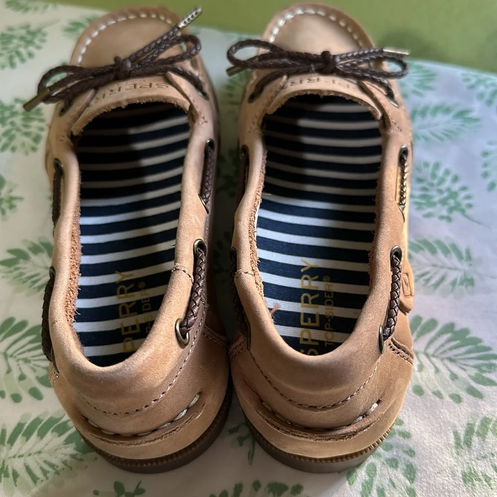 Sperry Tan Kids Boat Shoes with Brown Laces